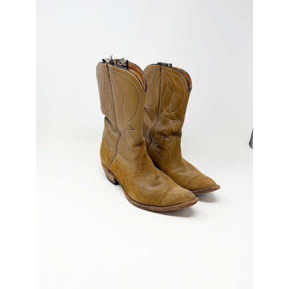 Acme Womens Suede Leather Western Cowboy Boots Vintage Made In USA Tan Size 7.5 - Picture 1 of 8